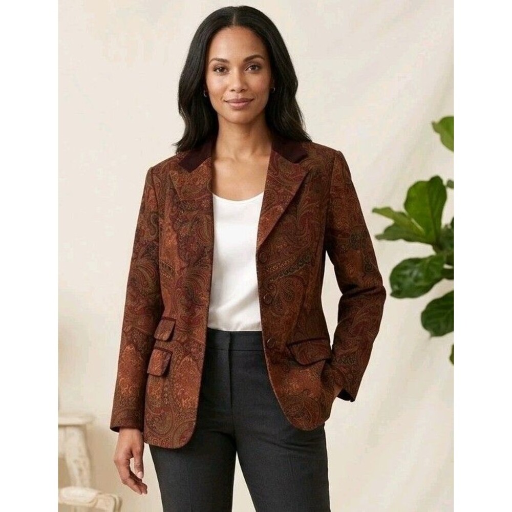 Sag Harbor Womens Blazer Paisley Pattern Contrast velvet collar Pockets Size 16W
